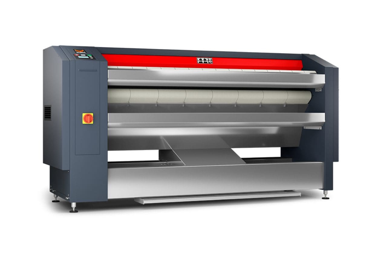 Large industrial heat press machine for fabric printing.