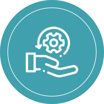 Icon of a hand holding a gear with a circular arrow.